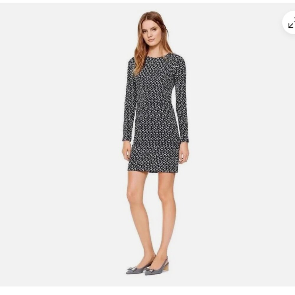 Tory Burch Matte Jersey Fitted Sheath Dress Navy Blue Long Sleeve Mini Medium